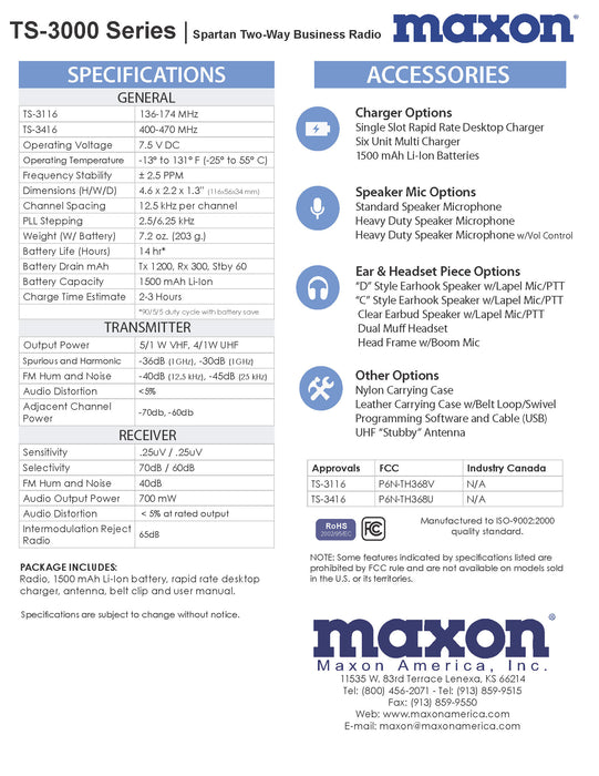 Maxon TS-3000 Series Analog Portable Radio Package