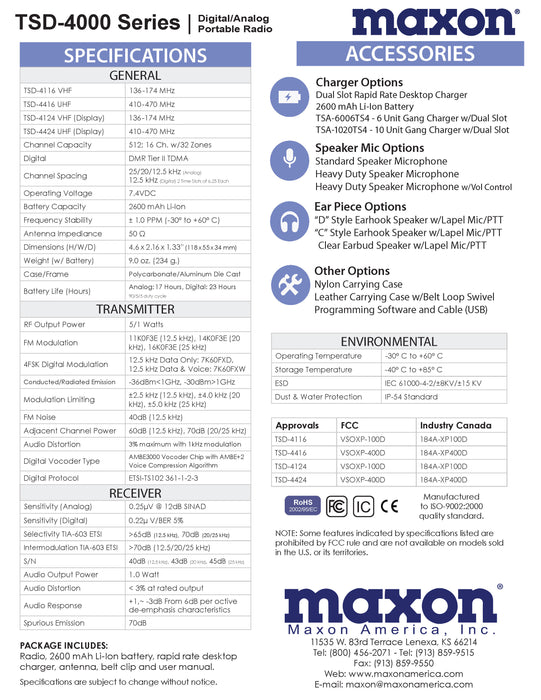 Maxon TSD-4000 Series DMR / Analog Portable Radio Package