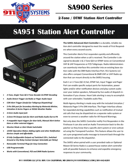 Station Alert 951 (SA951) Tone Decoder & Advanced Controller